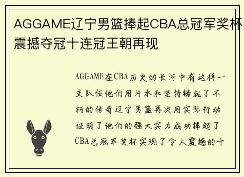 AGGAME辽宁男篮捧起CBA总冠军奖杯，震撼夺冠十连冠王朝再现