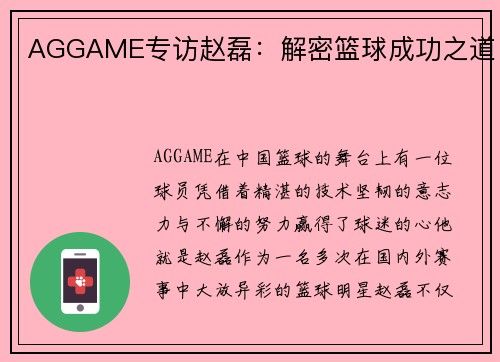 AGGAME专访赵磊：解密篮球成功之道